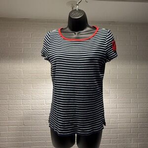 Lauren Ralph Lauren Striped Tee‎ Shirt Red Trim Pocket Nautical Casual